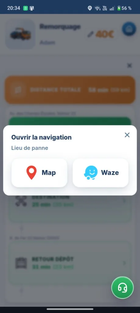 Ouvrir la navigation dans Maps ou Waze