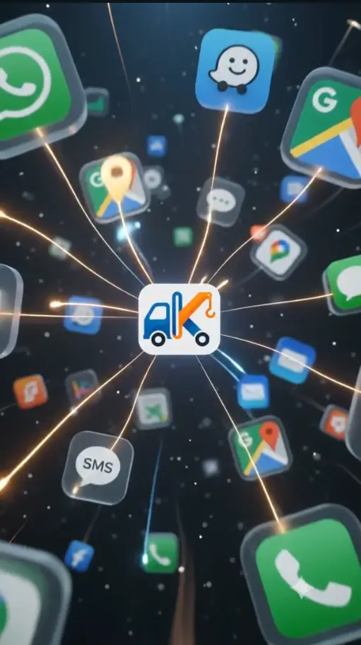 Kilom au centre, relié à WhatsApp, Waze, Maps, SMS et appels
